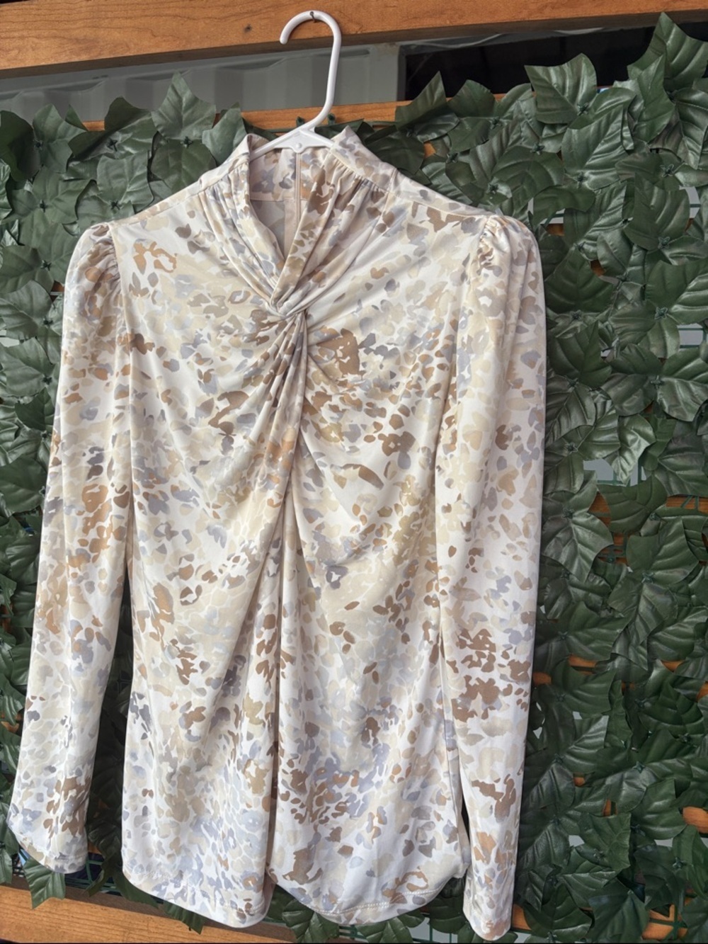Susan Graver Neutral Animal-Print Twist Front Blouse - Picture 4 of 9